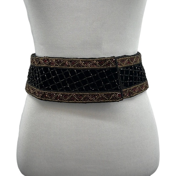 Vintage Christian‎ Dior Ceintures Wide Beaded Beaded Designer Belt Small Medium - Picture 1 of 10